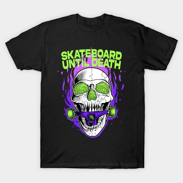 Skate Until Death Skull Skateboard SK8 Punk Tattoo Mini Ramp T-Shirt by alxmd